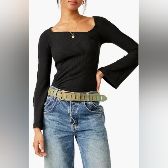 NWOT BRAND NEW FREE PEOPLE ON A CLOUD BODYSUIT, LARGE, BLACK - Picture 1 of 5